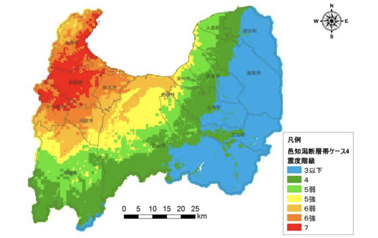 邑知潟断層帯ケース 4 の地震(富山県「地震被害想定調査の結果の概要について」)