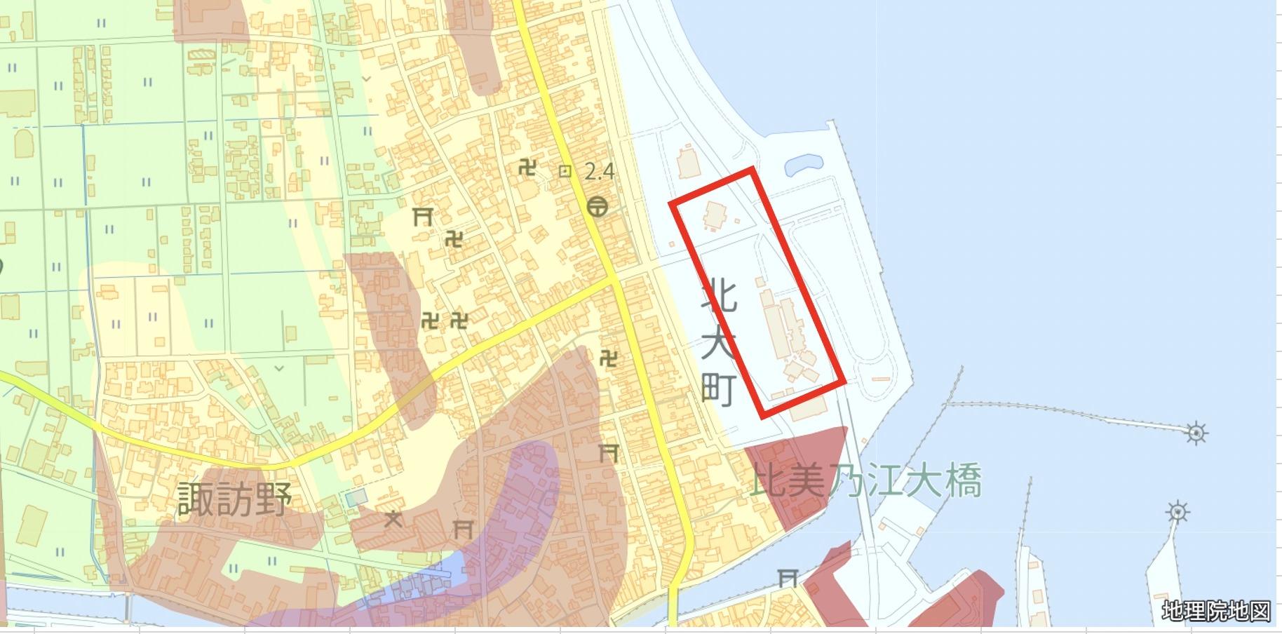 液状化被害の大きかった「ひみ番屋街」「総湯」エリア